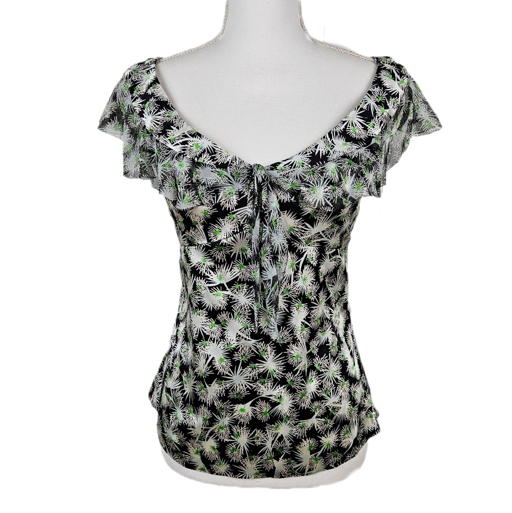 Vintage Elie Tahari Silk Blend Ruffle Sleeveless Shirt Bias Womens Empire Waist